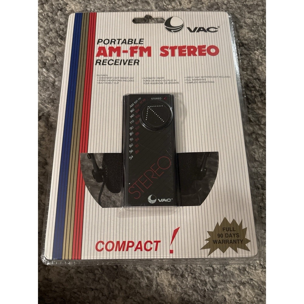 VAC Portable AM-FM Stereo Receiver Model 77-5105 NEW Sealed Compact Headphones